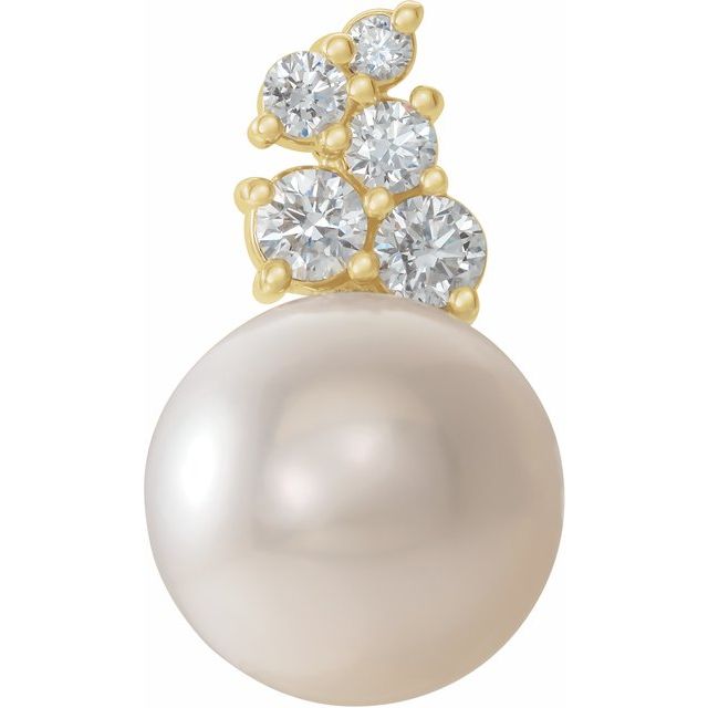 14K Gold Cultured Pearl And Natural Diamond Pendant
