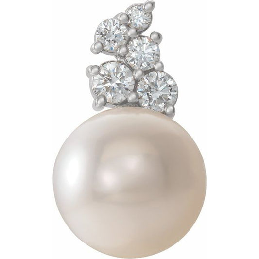 14K Gold Cultured Pearl And Natural Diamond Pendant