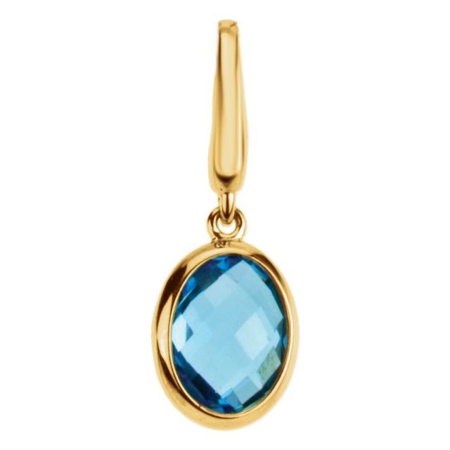 14K Gold Natural Swiss Blue Topaz Charm/Pendant