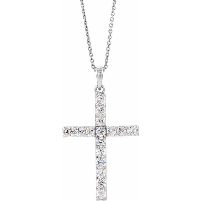 14K Rose Gold, 18" Natural Diamond Cross Necklace - Elegant Design