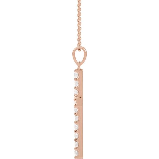 14K Rose Gold, 18" Natural Diamond Cross Necklace - Elegant Design