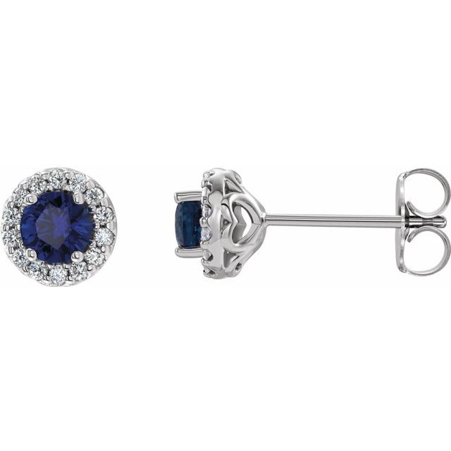1/10 CTW Natural Blue Zircon and Diamond Halo Earrings in 14K Gold, Silver & Platinum
