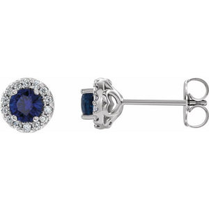 1/10 CTW Natural Blue Zircon and Diamond Halo Earrings in 14K Gold, Silver & Platinum