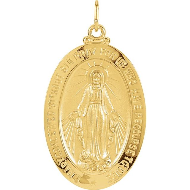 14K Yellow Gold 15x11 mm Oval Miraculous Pendant - Exquisite Design