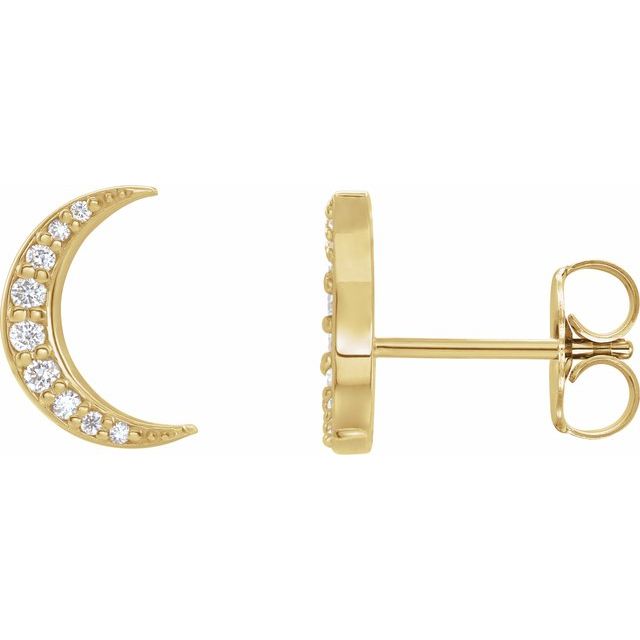 14K Gold Natural Diamond Crescent Moon Stud Earrings