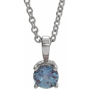 Lab-Grown Emerald Round Birthstone Necklace in 14K Gold & Platinum
