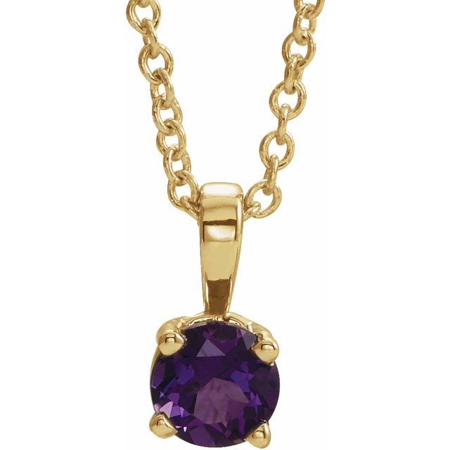Natural Amethyst Round Birthstone Necklace in 14K Gold, Sterling Silver & Platinum