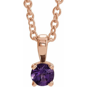 Natural Amethyst Round Birthstone Necklace in 14K Gold, Sterling Silver & Platinum