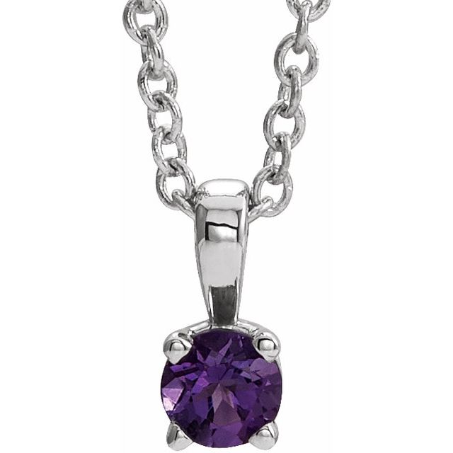 Natural Amethyst Round Birthstone Necklace in 14K Gold, Sterling Silver & Platinum