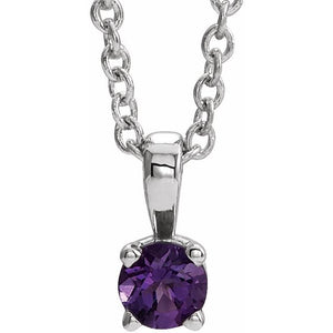Natural Amethyst Round Birthstone Necklace in 14K Gold, Sterling Silver & Platinum