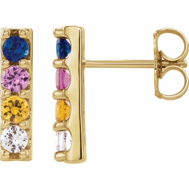 14K Gold Natural Multi Color Sapphire Earrings - Options Available
