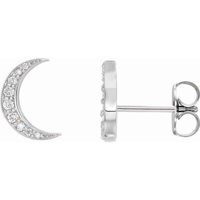 14K Gold Natural Diamond Crescent Moon Stud Earrings