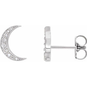 14K Gold Natural Diamond Crescent Moon Stud Earrings