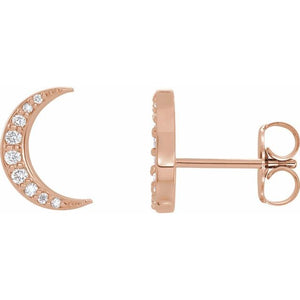 14K Gold Natural Diamond Crescent Moon Stud Earrings