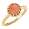 14K White 6 mm Natural Pink Coral Crown Cabochon Ring