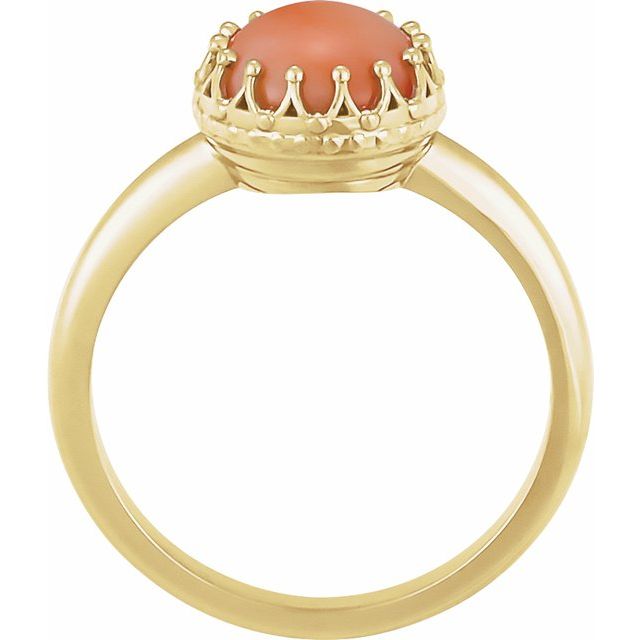 14K White Gold Natural Pink Coral Crown Cabochon Ring – Elegant Design