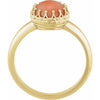 14K White Gold Natural Pink Coral Crown Cabochon Ring – Elegant Design