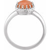 14K White 6 mm Natural Pink Coral Crown Cabochon Ring