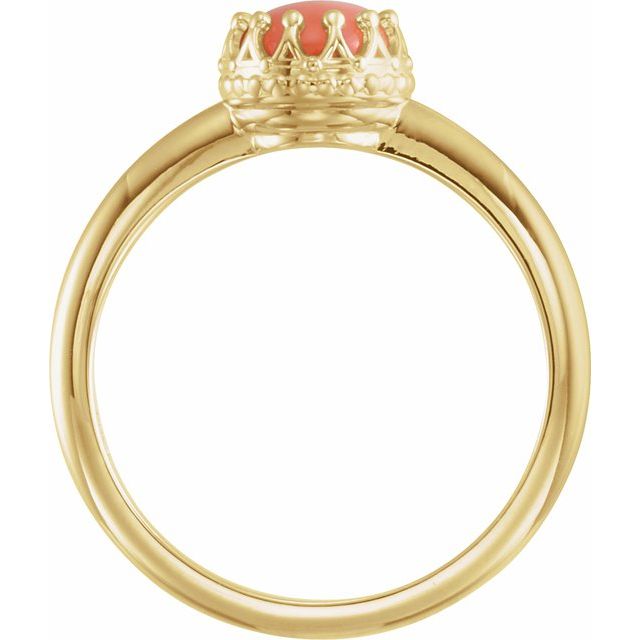 14K White 6 mm Natural Pink Coral Crown Cabochon Ring