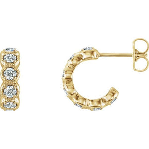 14K Gold, Silver & Platinum Natural Diamond Hoop Earrings - Options Available