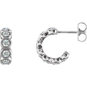 7/8 CTW Natural Diamond Hoop Earrings Crafted in 14K Gold & Silver
