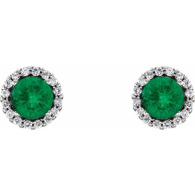 Lab-Grown Emerald And 1/10 Ctw Natural Diamond Earrings