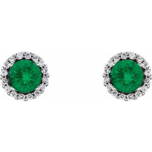 Lab-Grown Emerald And 1/10 Ctw Natural Diamond Earrings