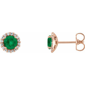 1/10 CTW Lab-Grown Emerald and Natural Diamond Earrings in 14K Gold, Silver & Platinum