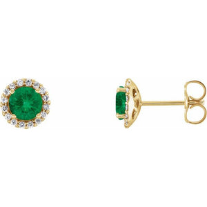 Lab-Grown Emerald And 1/10 Ctw Natural Diamond Earrings