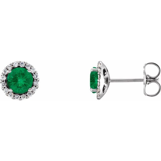 1/10 CTW Lab-Grown Emerald and Natural Diamond Earrings in 14K Gold, Silver & Platinum