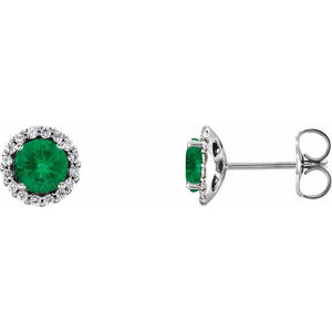 1/10 CTW Lab-Grown Emerald and Natural Diamond Earrings in 14K Gold, Silver & Platinum