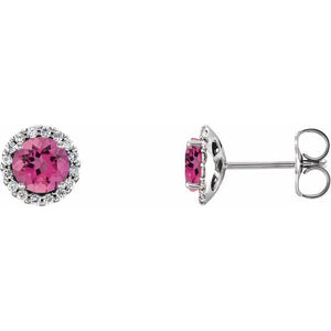 Natural Pink Sapphire And 1/10 Ctw Natural Diamond Earrings | 14K Gold, Silver & Platinum options* | 1/10 CTW | Round | Friction Backs | Polished