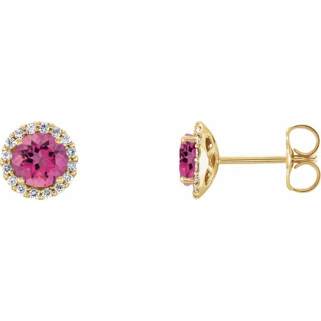 Natural Pink Sapphire And 1/10 Ctw Natural Diamond Earrings | 14K Gold, Silver & Platinum options* | 1/10 CTW | Round | Friction Backs | Polished