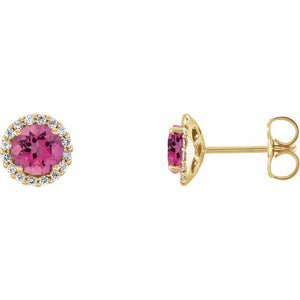 Natural Pink Sapphire And 1/10 Ctw Natural Diamond Earrings | 14K Gold, Silver & Platinum options* | 1/10 CTW | Round | Friction Backs | Polished