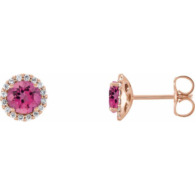 Natural Pink Sapphire And 1/10 Ctw Natural Diamond Earrings | 14K Gold, Silver & Platinum options* | 1/10 CTW | Round | Friction Backs | Polished