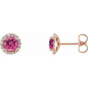 Natural Pink Sapphire And 1/10 Ctw Natural Diamond Earrings | 14K Gold, Silver & Platinum options* | 1/10 CTW | Round | Friction Backs | Polished
