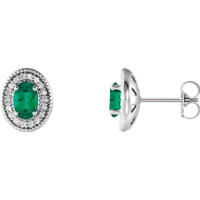 1/5 CTW Lab-Grown Emerald and Natural Diamond Earrings in 14K Gold, Silver & Platinum