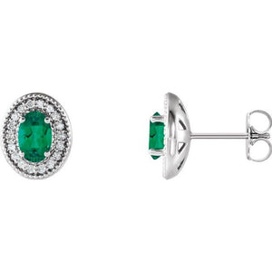 1/5 CTW Lab-Grown Emerald and Natural Diamond Earrings in 14K Gold, Silver & Platinum