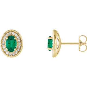1/5 CTW Lab-Grown Emerald and Natural Diamond Earrings in 14K Gold, Silver & Platinum