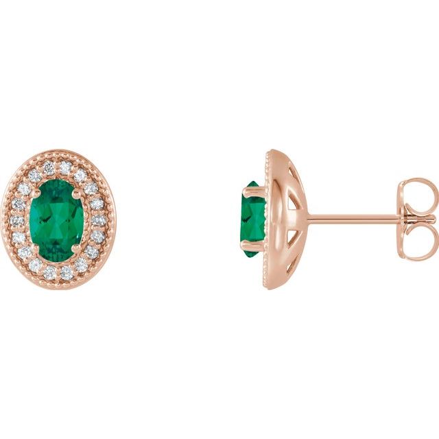 1/5 CTW Lab-Grown Emerald and Natural Diamond Earrings in 14K Gold, Silver & Platinum