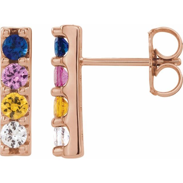 14K Gold Natural Multi Color Sapphire Earrings - Options Available