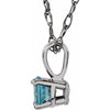 14K White Gold Natural Aquamarine Youth Solitaire Necklace - 14 Inch