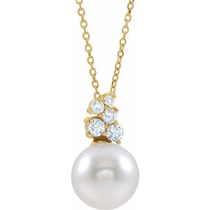 14K Gold Cultured Pearl And Natural Diamond Pendant