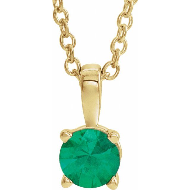 Lab-Grown Emerald Round Birthstone Necklace in 14K Gold & Platinum