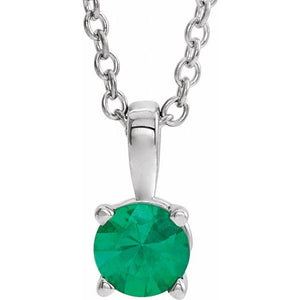 Lab-Grown Emerald Round Birthstone Necklace in 14K Gold & Platinum