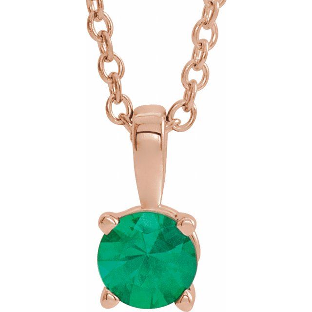 Lab-Grown Emerald Round Birthstone Necklace in 14K Gold & Platinum