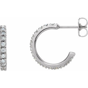 14K Gold Natural Diamond French-Set C-Hoop Earrings