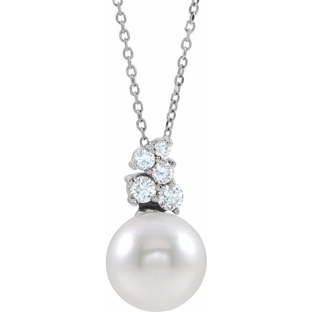 14K Gold Cultured Pearl And Natural Diamond Pendant