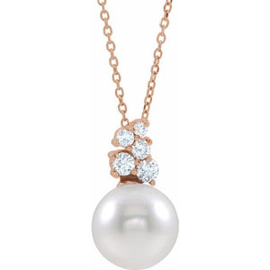 14K Gold Cultured Pearl And Natural Diamond Pendant
