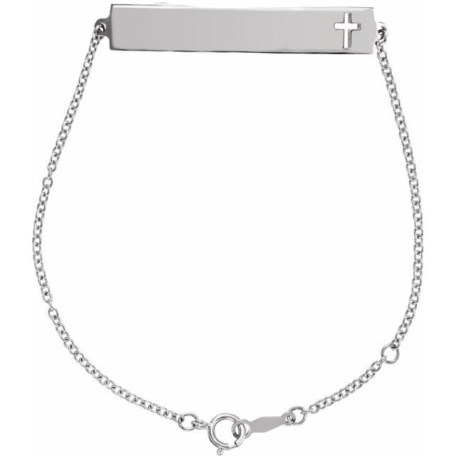 14K Gold Engravable Pierced Cross Bracelet